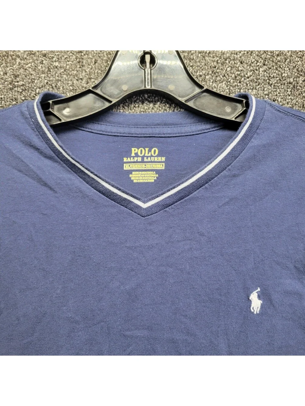 Polo Ralph Lauren Boy's XL T-Shirt V Neck White Pony Navy Blue
